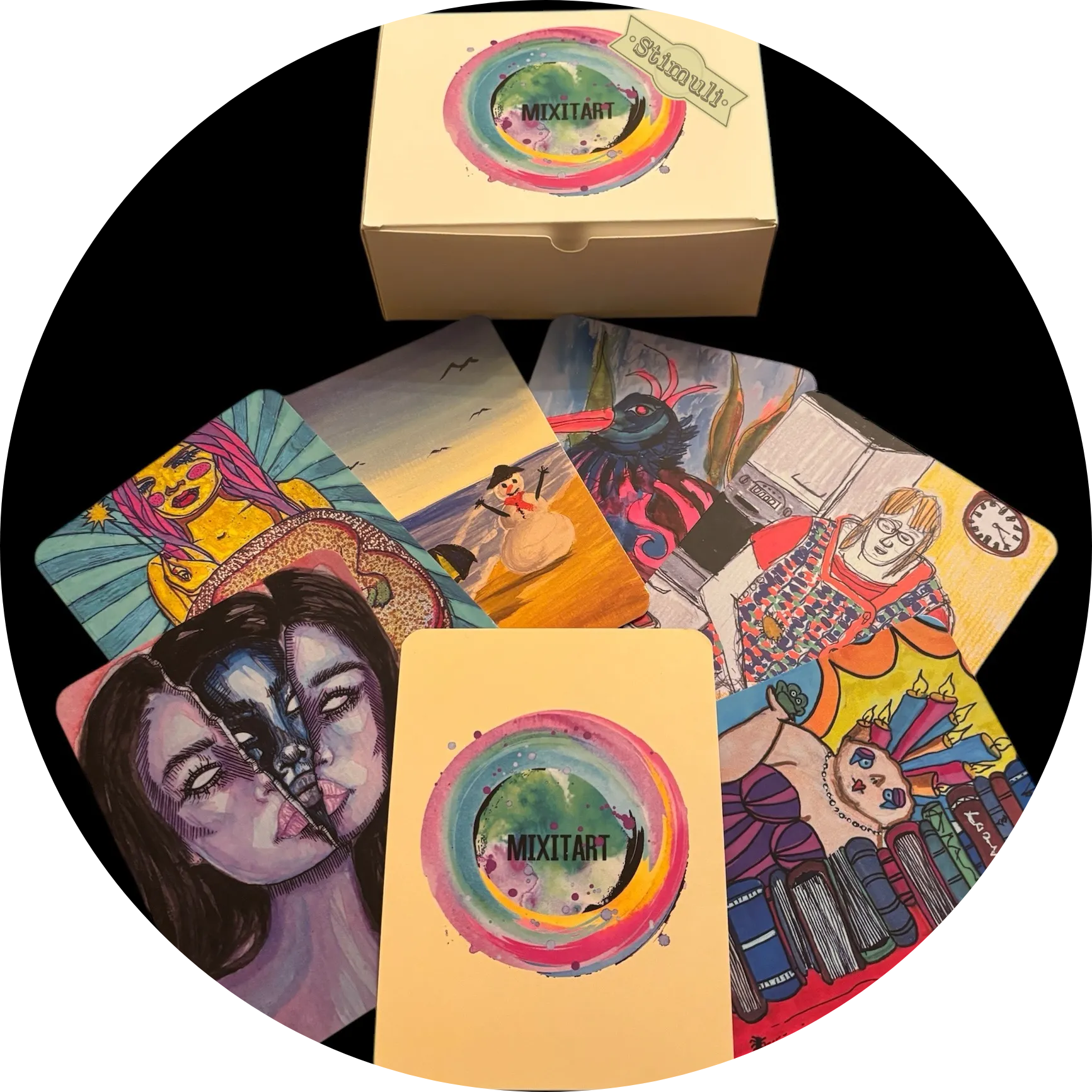 STIMULI Spielschachtel mit aufgefächerten Kunstkarten